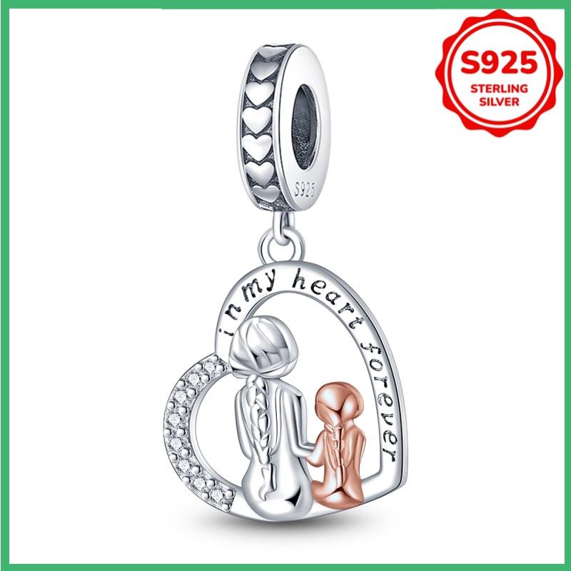 

925 silver mother daughter best friend charm beads DIY bracelet necklace engagement birthday jewelry gift