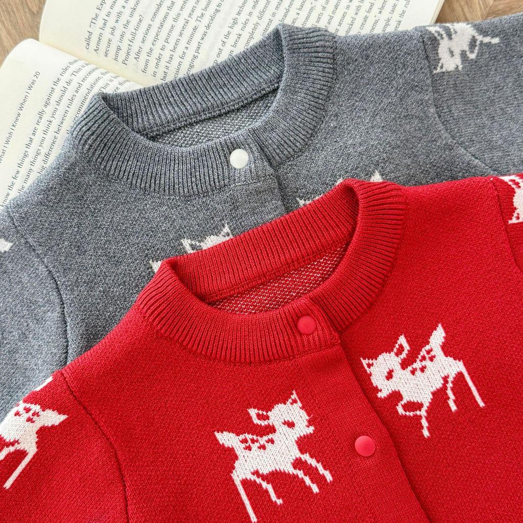 Baby Hirsch Jacquard Strick Strampler & Strickjacke Set für Jungen und Mädchen - Herbst/Winter