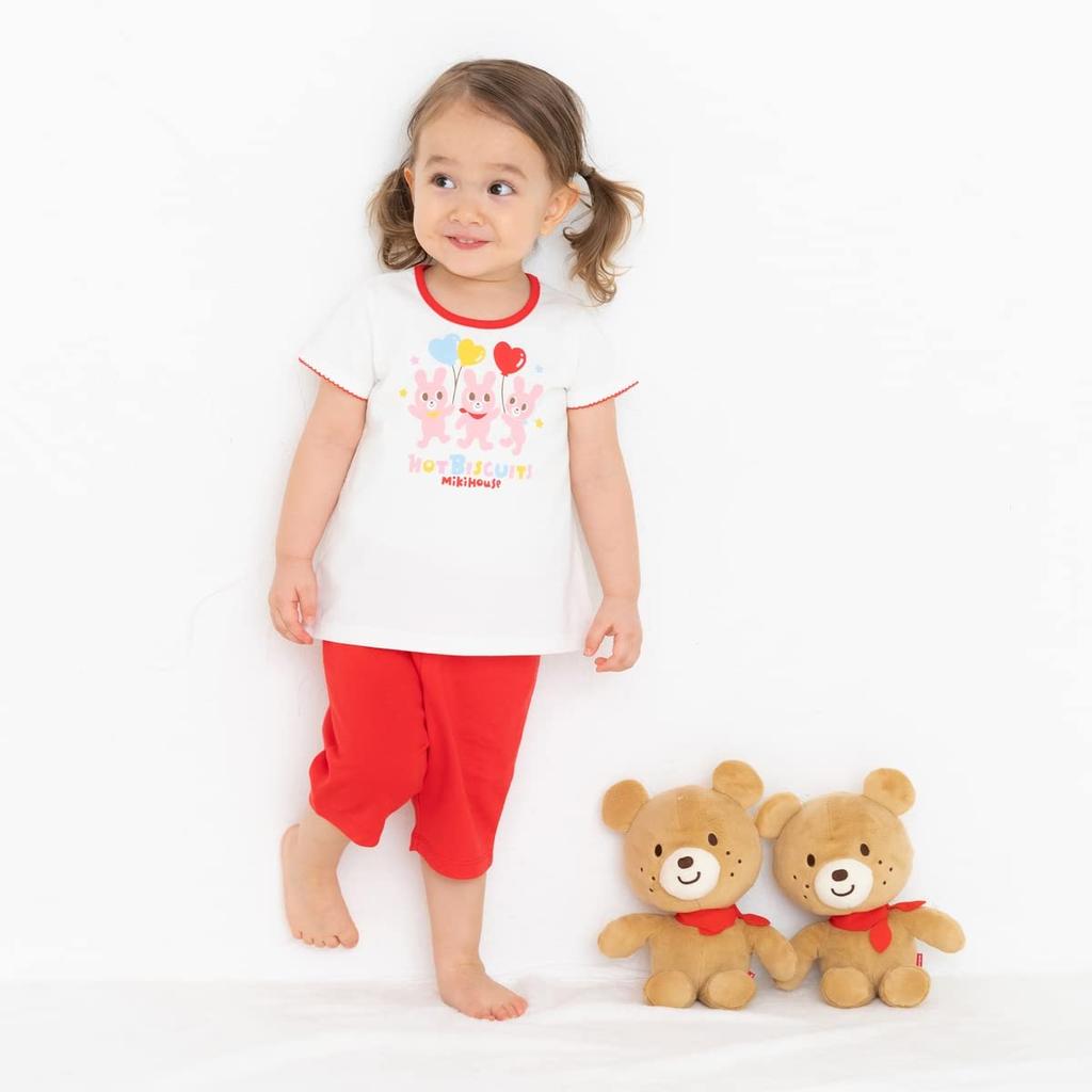 HOT loungewear for [MIKIHOUSE BISCUITS] Short-sleeved girls, kids' clothing, red, 80cm, 72-7302-490