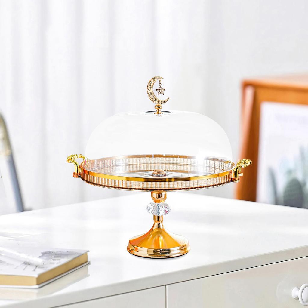 Elegant Cake Dome Cover with Gold Handle Versatile Dessert Presentation Plate for Birthday Christmas Events