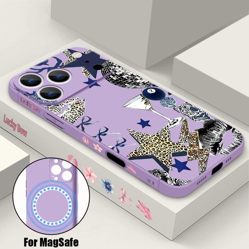 Leopard Star Disco Ball Pattern Case For iPhone 17 Pro Max Magnetic For Magsafe Silicone Cover For iPhone 16 Pro Max Funda iPhone 15 14 13 12 11 16E