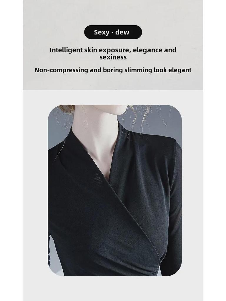 2025 Modny T-shirt z długim rękawem i dekoltem w serek - stylowy i seksowny na wiosnę i jesień