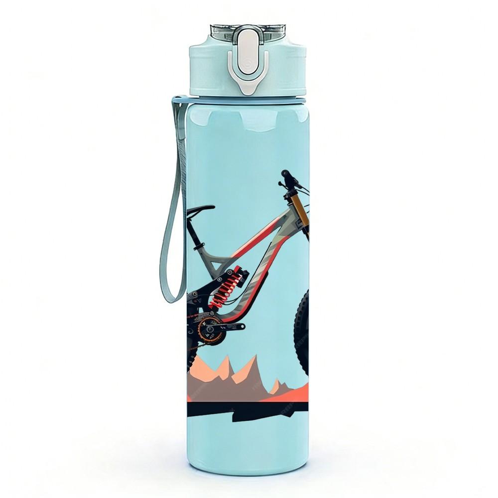 1PC Mountain Bike Outdoor Sport Print 750ml Color Plastic Sports Water Bottle Leakproof Flip Straw Lid Suitable for Sports Office Home Use