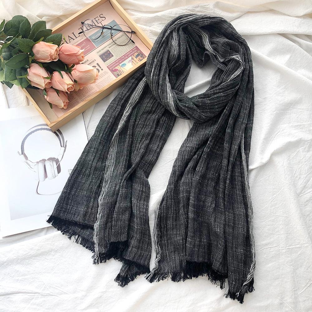 Fashion Striped Cotton Linen Scarf For Men Women Soft Warm Pashmina Short Tassel Scarves Male Accessories Bufandas Shawls