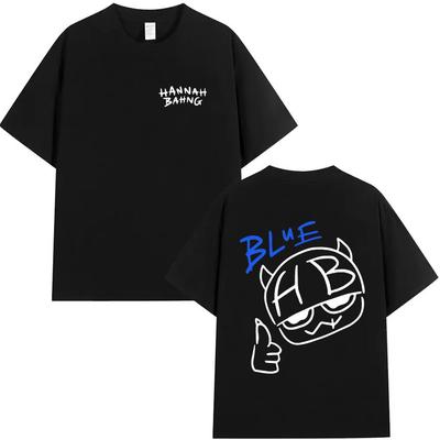 Sommer Lustiges Hannah Bahng Blaue Grafik T-Shirt Streetwear Herren Baumwollqualität Kurzarm Mode T-Shirt Gemütliche Übergroße Kleidung