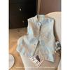 2025 Spring Blue Butterfly Embroidered Vest Women's High-end Temperament Buckle Sleeveless Vest