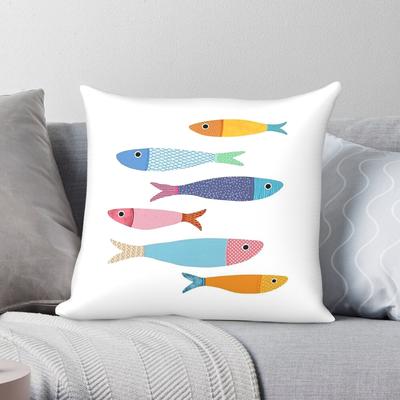 Joyful Underwater Fish Square Pillowcase Polyester Linen Velvet Creative Zip Decorative Throw Pillow Case Room Cushion Cover