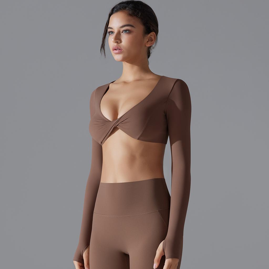 Yoga Clothing Trend Sports Gathering Long Sleeved Solid Color Slim Fit Elastic Fitness Shaping Running Training Top For Women