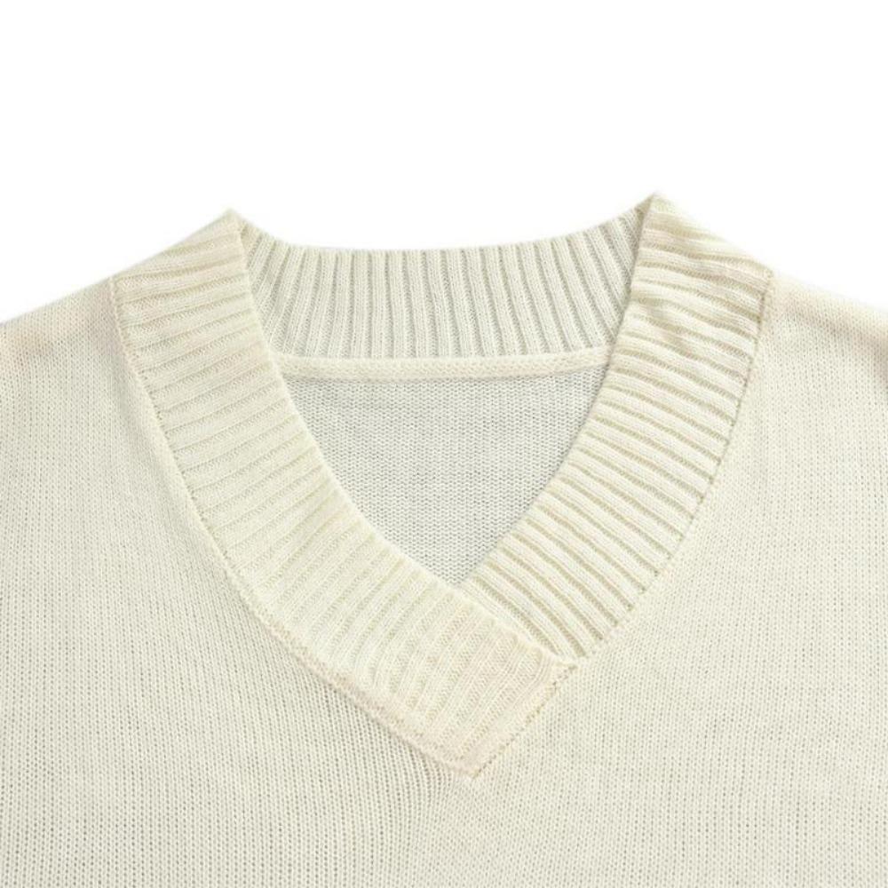 Женский зимний осенний однотонный пуловер с длинным рукавом и v-образным вырезом — фото 13