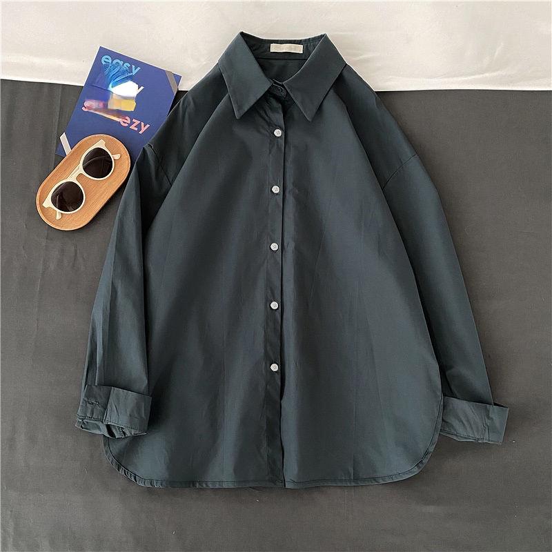 

Женская винтажная тонкая рубашка, повседневная блузка с длинным рукавом, кардиган, пальто, женская рубашка на пуговицах, свободные однотонные топы M темно-синий