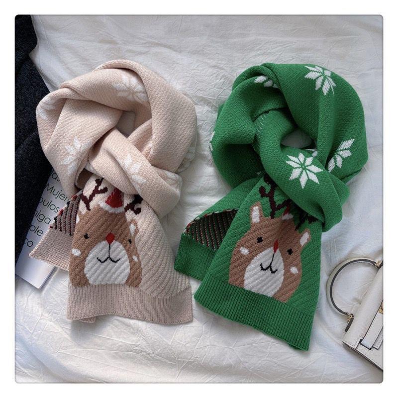New Christmas Red Scarf for Women Autumn and Winter Knitted Warm Elk Scarf for Men Korean New Year Cute and Versatile