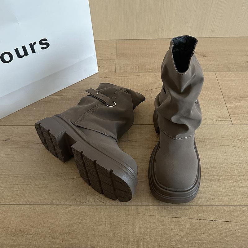 Simple and Versatile Thin Trousers Martin Boots Women's Autumn 2025 New Niche Design Thick-soled Heightening Short Boots