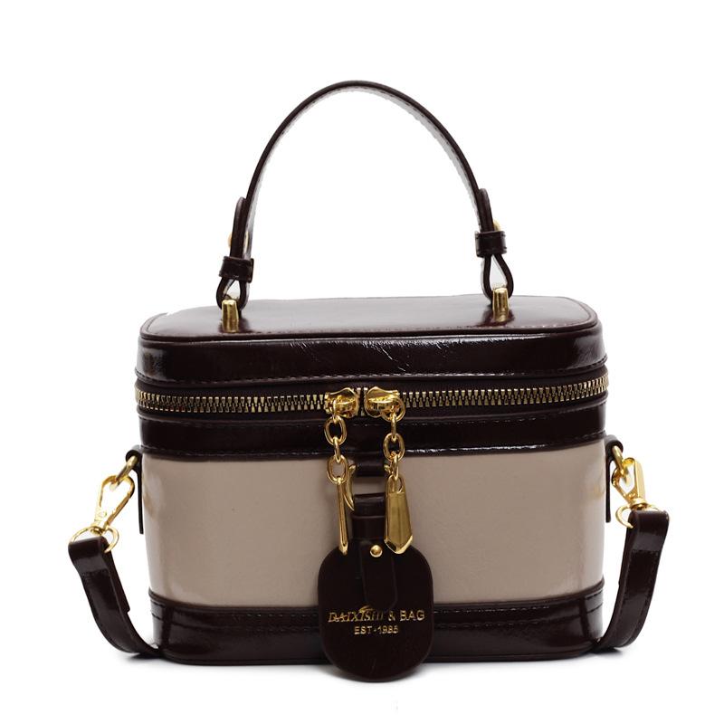 Retro texture small square bag, female tide niche splicing, portable box bag, shoulder messenger bag.