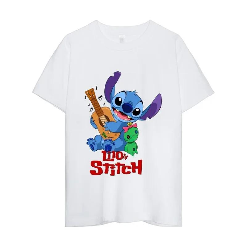 MINISO Disney Lilo Stitch T Shirt Men Couple Combination Clothes Short Sleeve Collar Fashion Woman Cotton