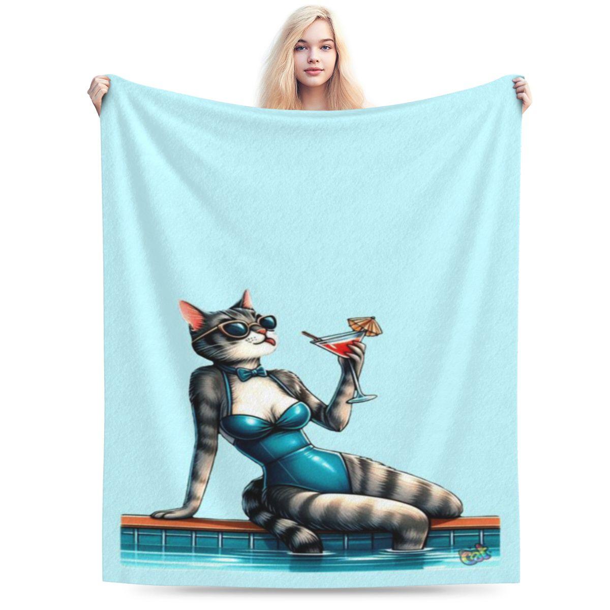 

Poolside PinUp Cat Custom Soft Party An UltraSoft Micro Fleece Blanket 75x100cm 30x40in