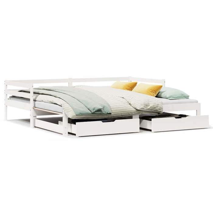 VidaXL Lit de jour avec tiroirs blanc 90x200 cm bois de pin massif, canapé-lit, canapé-lit confortable, lit de jour avec 3302145