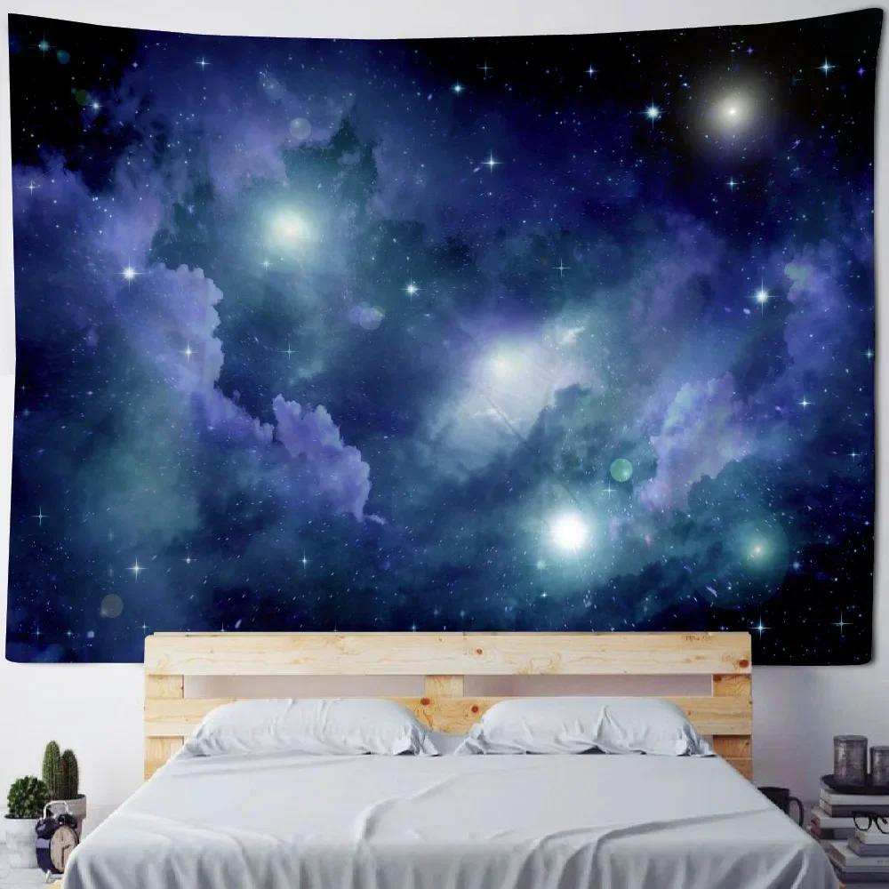 Starry Sky Universe Wall Hanging Tapestry Polyester Fabric Yoga Bed Sheet Beach Mat Living Room Bedroom Home Decoration