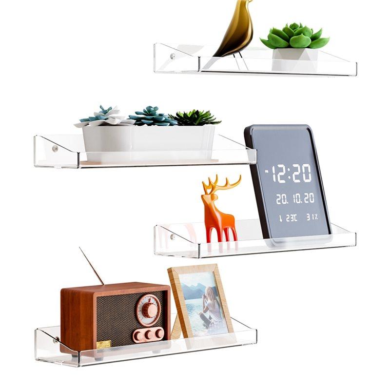 SHGO-Floating Shelves For Wall- Clear Acrylic 4-Pack With Adhesive For Bedroom,Vanity And Bathroom Storage Organizer