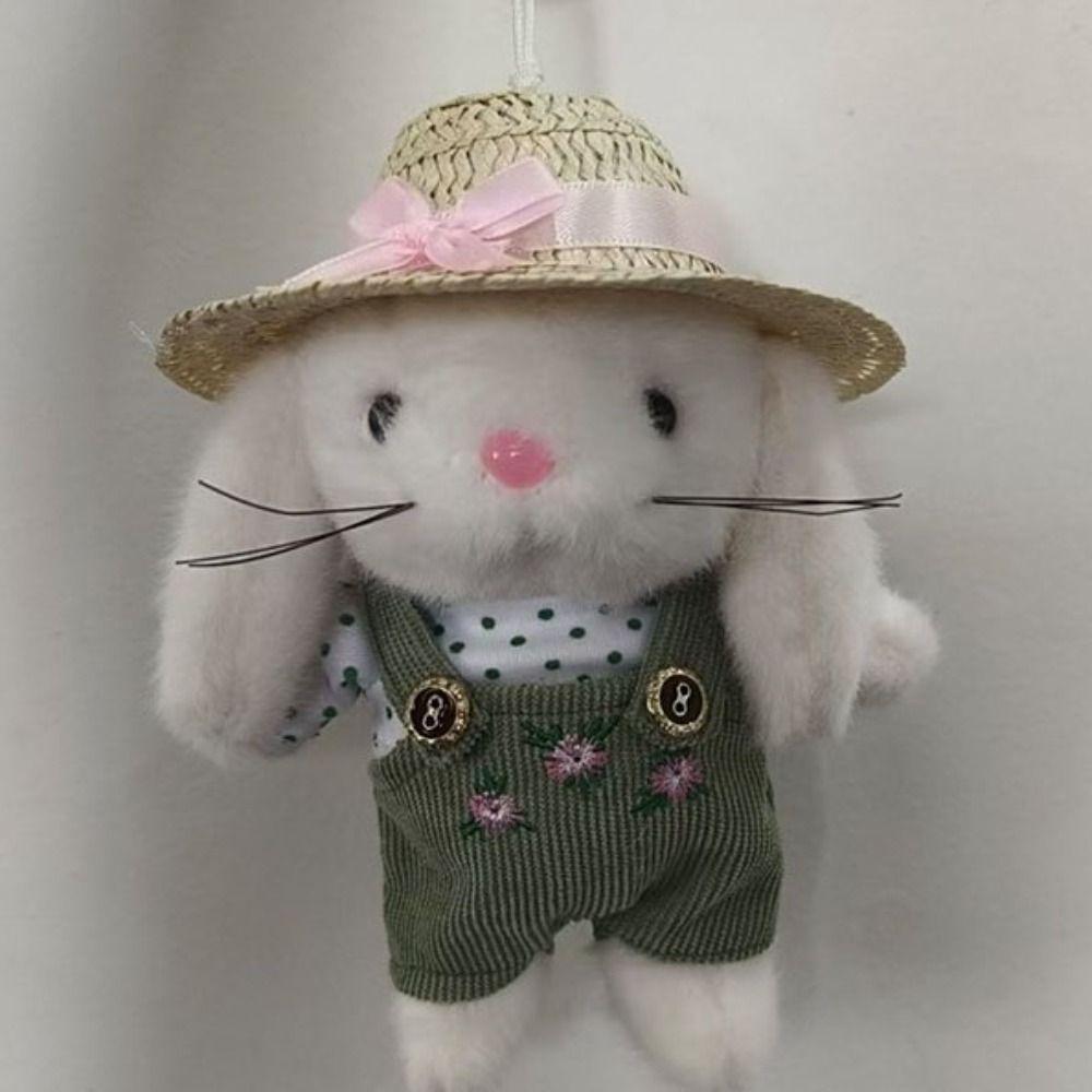 Clothes and Hats Gardener Little Rabbit Doll Handmade Rabbit Plush Doll Backpack Decor