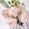 5 Stück Pfingstrose Bouquet Kunstblume Kunstblume Westernrose Teerose Hochzeitsblume Wandzubehör Heimdeko Foto-Requisiten