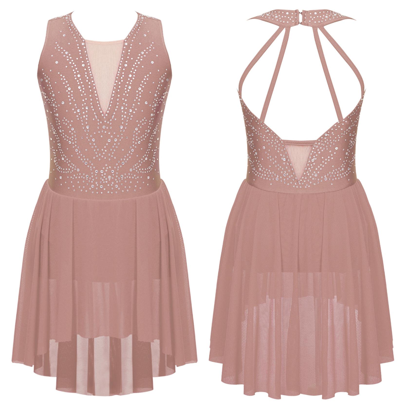 

Танцювальна сукня для дівчаток, фігурне катання на ковзанах, сучасний ліричний танцювальний одяг, дитячий модний джазовий балетний купальник 9-10 Years світло-коричневого кольору