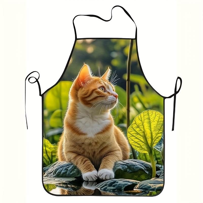 1pc Cute Orange Tabby Cat Apron Suitable for Home Cooking, Restaurants & Food Trucks - Durable Easy-Clean Apron with Orange Tabby Cat Print, Chef Apro