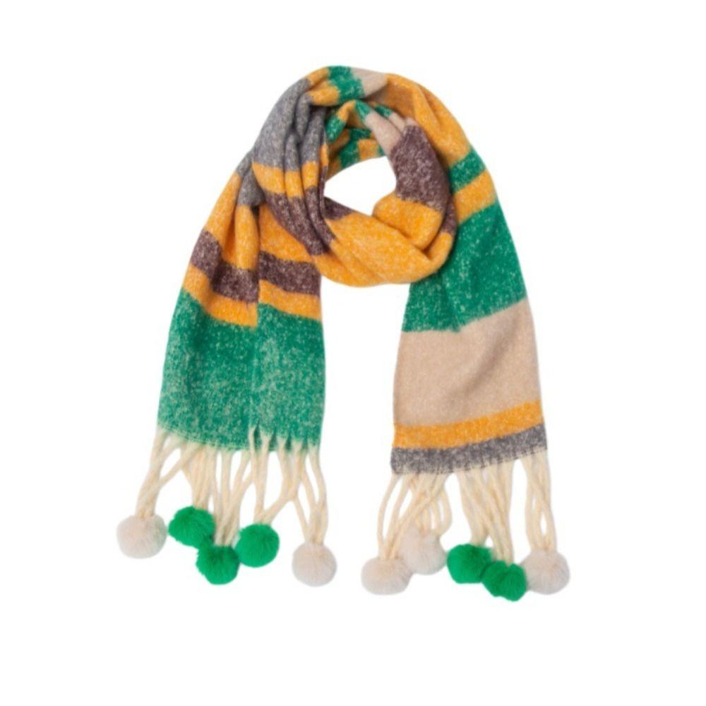 Mohair Rainbow Tassel Shawl Loop Yarn Winter Cashmere Scarves Retro Warm Wraps Women/Men