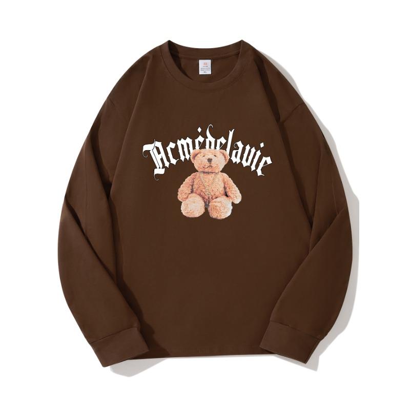 Brown BearAutumn Clothing Длинные рукава из чистого хлопка Новые мужские и женские топы весенний внутренний слой базовая рубашка футболка с круглым вырезом и длинными рукавами M коричневый 1555₽