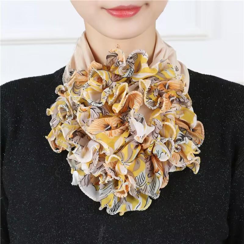 Korean Floral Chiffon Neck Guard False Collar Hedging Scarf Summer Women Ice Silk Protect Cervical Elastic Bib Headneck P51