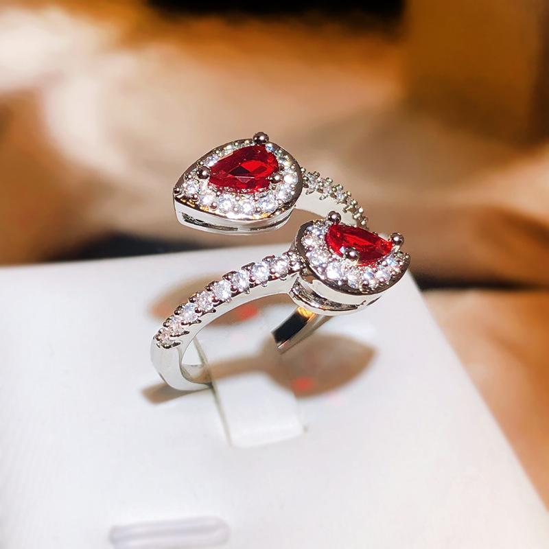 Fashion New Drops Full Diamond Ring Female  Silver Heart-shaped Ring Chinese Valentine's Day Gift To Girlfriend