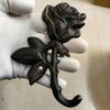 Metal Wall Hook With Rose Detail and Weathered Finish, Decorative Wall Mounted Hook for Keys Towels Aprons in Entryway Bathroom Kitchen or Hallway