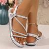 Fashion 2025 New Summer Fashion Sandals Round Head Open Toe Sexy Water Diamond Simple and Versatile Women's Flat Bottom Beach Sandals