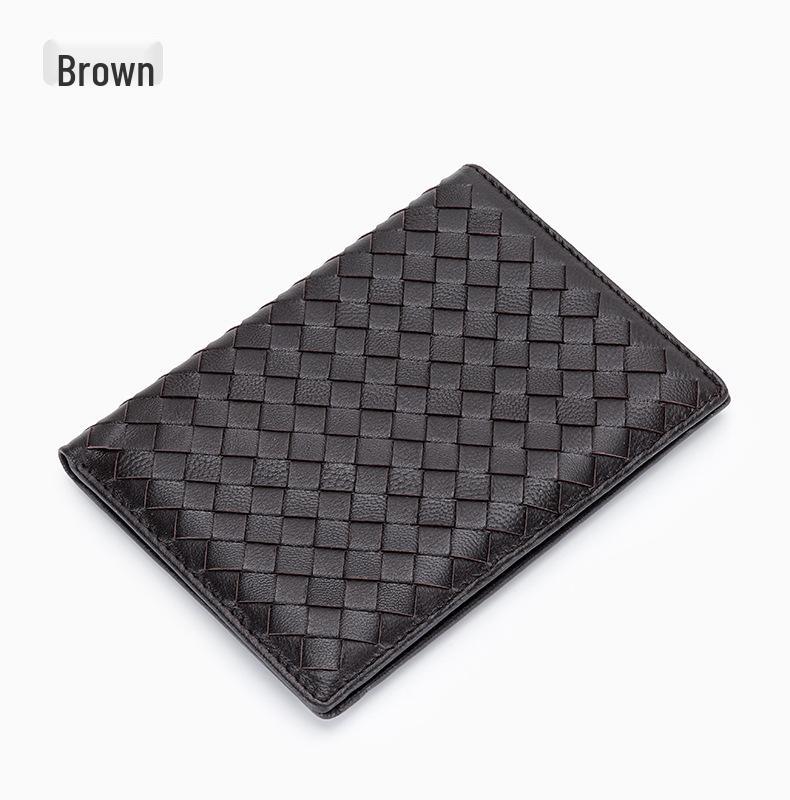 Sheepskin Woven Passport Holder: Women's Genuine Leather Multi-Card Slot Vertical Wallet