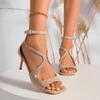 Fashion 2025 New Summer New Fashionable Sandals Stiletto High Heel Open Toed Sandals Square Head Party Sexy Large Women's Shoes
