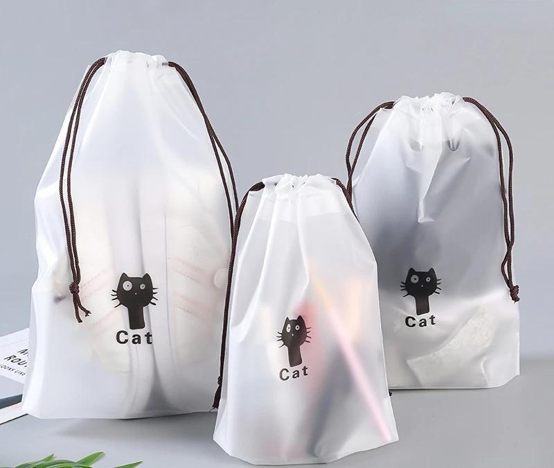 1pcs Transparent Drawstring Storage Bag Clothes Underwear Shoes Organizer Pouch Travel Toiletries Cosmetic Cartoon Storage Bag