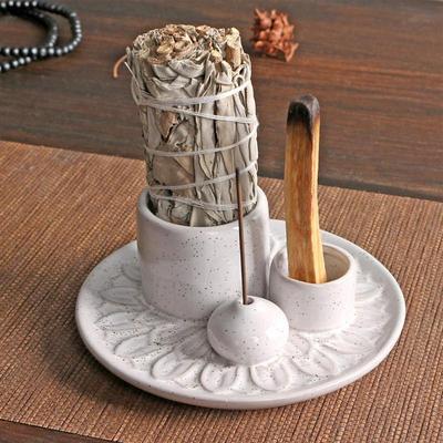 4'ü 1 Arada Tütsü ve Mumluk Adaçayı Yakma Kabı Çok Fonksiyonlu Palo Santo Tutucu Meditasyon Odası için 5x2 inç
