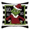 Grinch Linen Throw Pillowcase Holiday Sofa Office Cushion Pillowcase Green Furry Christmas Pillowcase