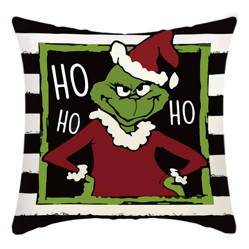 Grinch Linen Throw Pillowcase Holiday Sofa Office Cushion Pillowcase Green Furry Christmas Pillowcase