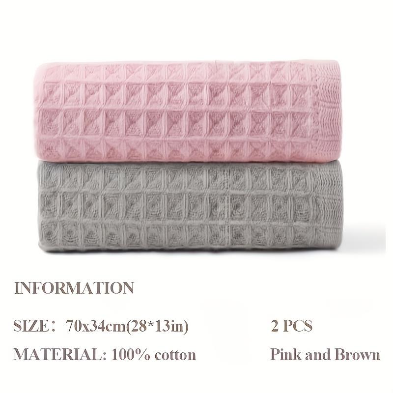 

2Pcs Waffle Weave Cotton Towels, Suitable For Bathing, Hand Drying, Facial Care, Fitness, And Spa - Ultra-Soft, Highly Absorbent, Breathable Waffle Pink + Brown