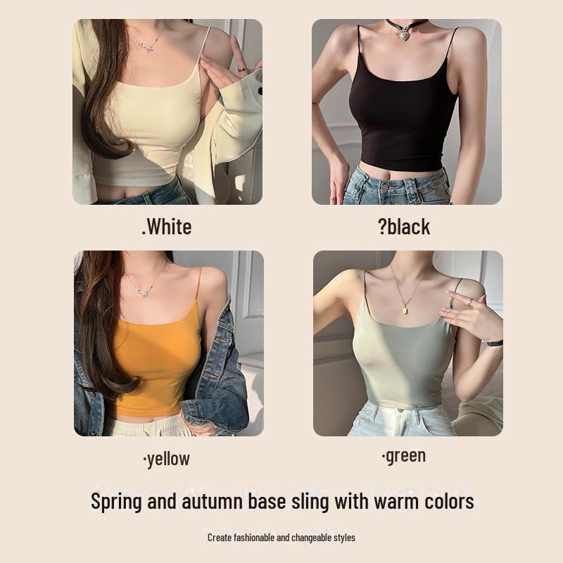 Women's Summer Spaghetti Strap Camisole with Chest Pads and Tight White Shorts