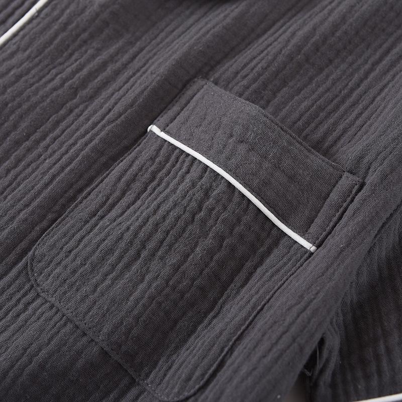 Męski Lekki Bawełniany Piżamowy Zestaw z Gniecionej Bawełny – Krótki Rękaw, Podwójna Warstwa, Do Noszenia w Domu i na Zewnątrz