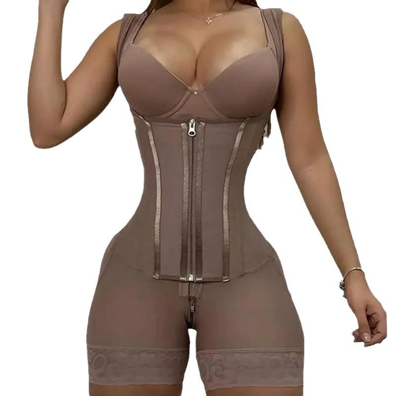 Übergröße Taillenformer Shaping Bodysuit mit dünnen Trägern und Reißverschluss zur Taillen- und Bauchkontrolle