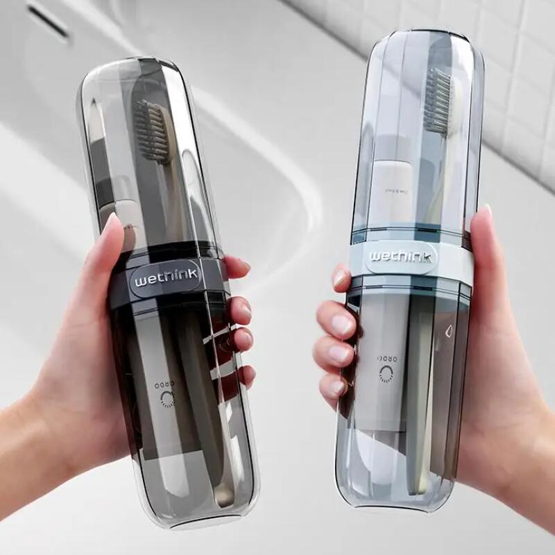 Klarer Reise-Zahnbürstenhalter mit Zahnpastafach, 2-in-1 faltbares Hygiene-Set für Badezimmer & tragbare Nutzung