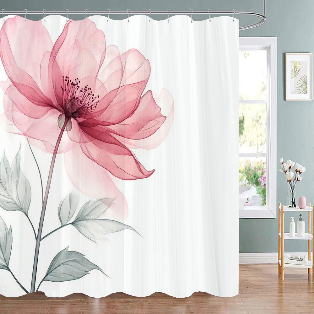 Colorful Flowers Shower Curtain for Bathroom Pink Floral Romantic Plants Nature Scenery Decor Shower Curtain with Hooks
