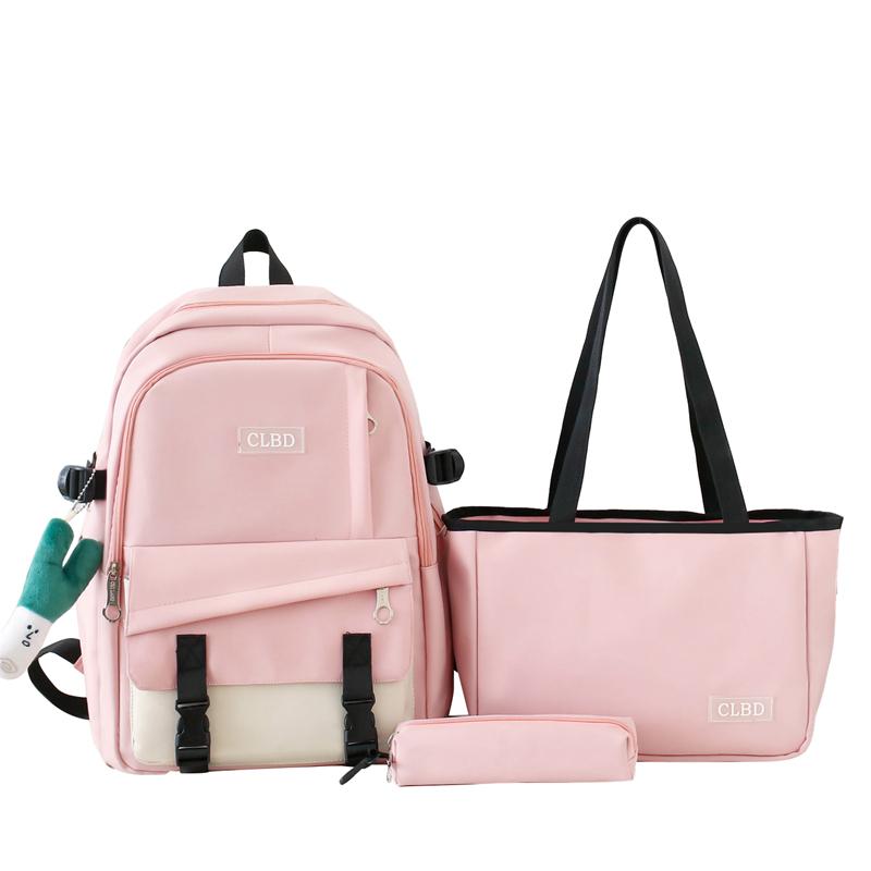 Three-Piece Backpack Set College Style Women Colored Block Large Capacity Backpack Student Schoolbag with Lunch Bag Pen Bag