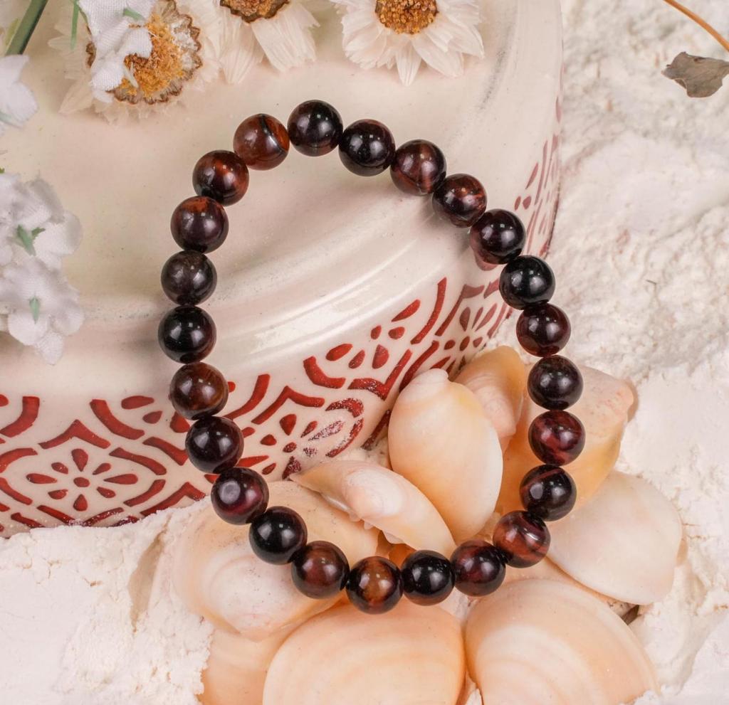 Bransoletka z Czerwonego Tygrysiego Oka | Pewność Siebie Motywacja & Uziemienie | Polerowane Koraliki | Biżuteria Wellness Unisex | Stylowy Prezent Biżuteria Energetyczna