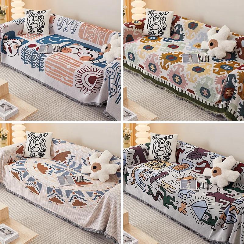 Žinylková přehoz na pohovku Bohemský potisk Přehoz na pohovku All-inclusive Krycí látka Potah na gauč Prachovka Domov Čtyři roční období Deka na pohovku