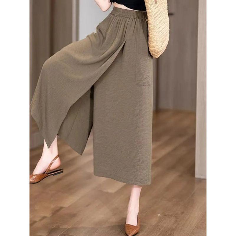 Loose Slim Wide-Leg Pants Thin Loose High Waist Slit Idle Style Casual Loose Pants Women
