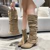 Pointed high-heeled skinny boots women's boots 2025 new autumn thin-heeled khaki suede piled knight boots