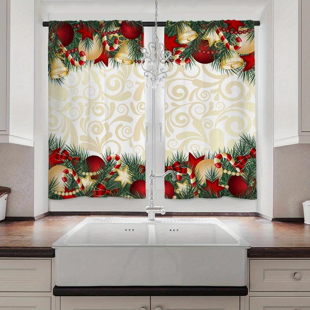 2pcs Christmas Themed Window Drapes Festive Tree Ribbons Lights Gifts Print Semi-Sheer Woven for Kitchen Living Room Bedroom